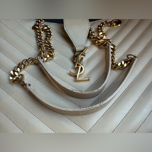 Reserved-Saint Laurent Monogram Shopper Tote Bag Quilted Tan - Picture 6 of 17